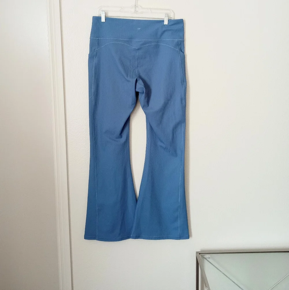 Fabletics Oasis Ribbed Crossover Flare High Waist Ultra Soft Pants Element Blue - Picture 3 of 10